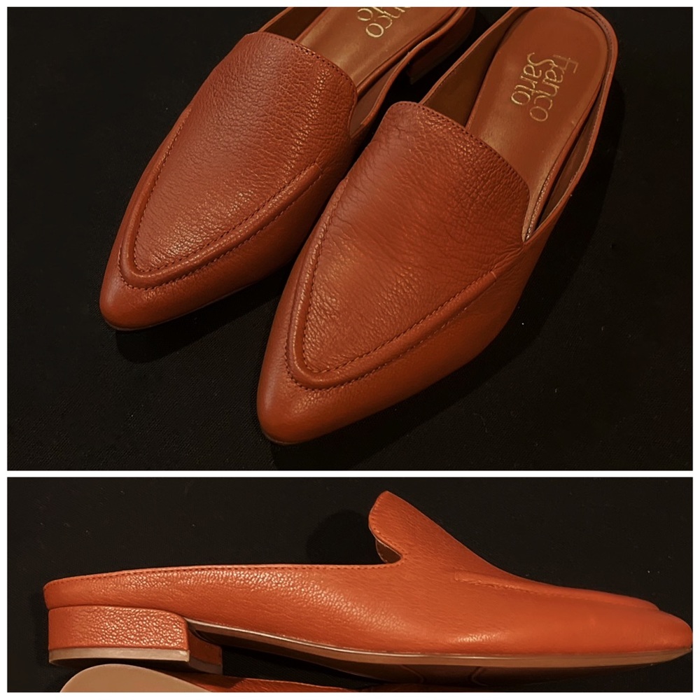 Franco Sarto Womens Sela Cognac Brown Leather Pointed Flag Mules Shoes 7.5